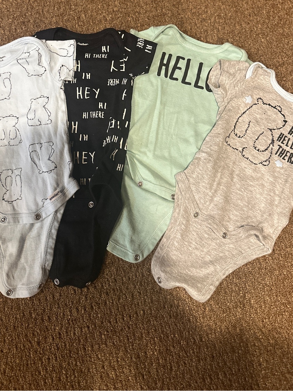 Gerber Mint, Black, Light Blue, and Heather Gray One-Piece Bodysuit Set